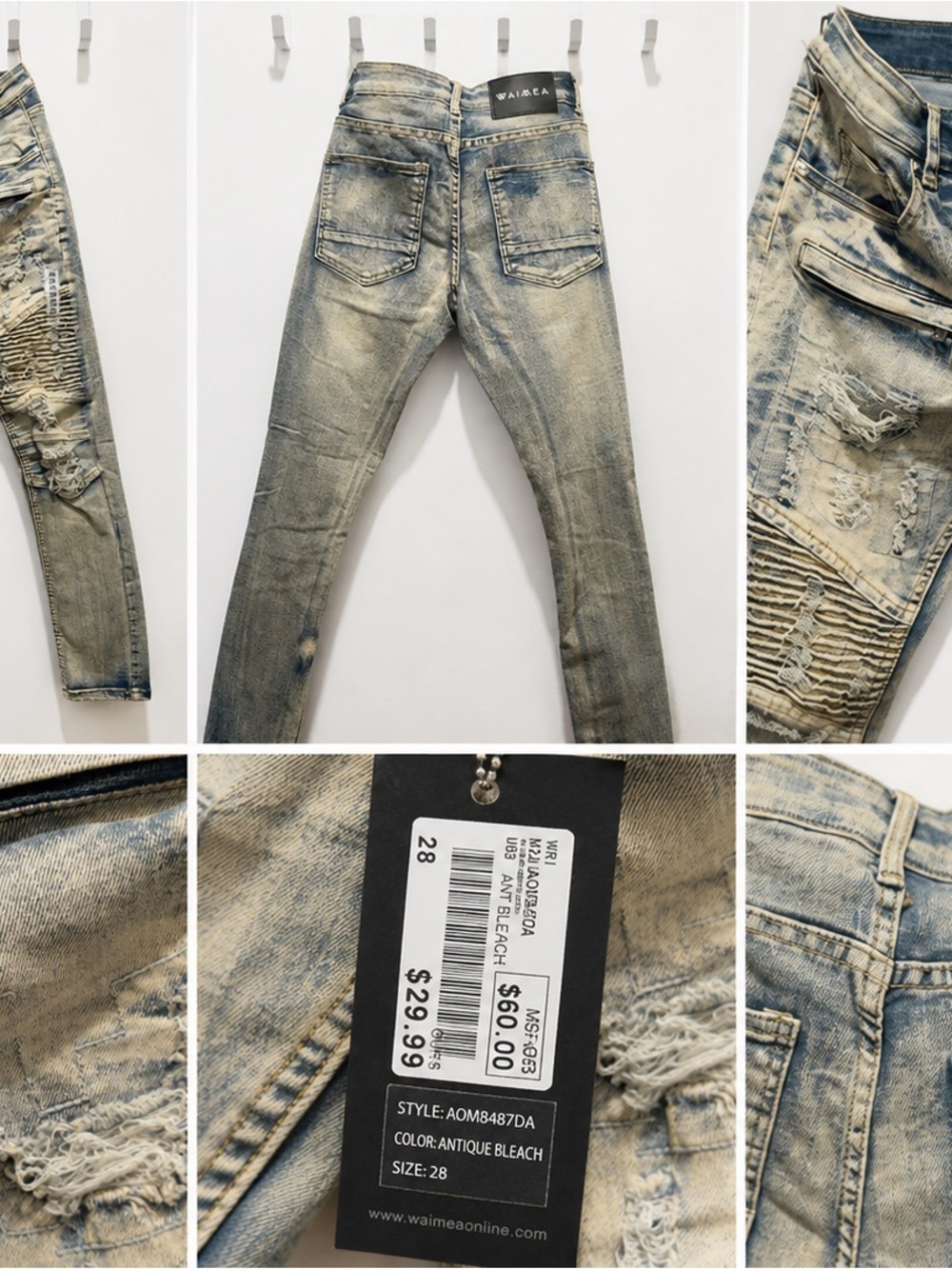Waimea New York Distressed Moto Skinny Jeans Size 28 NWT